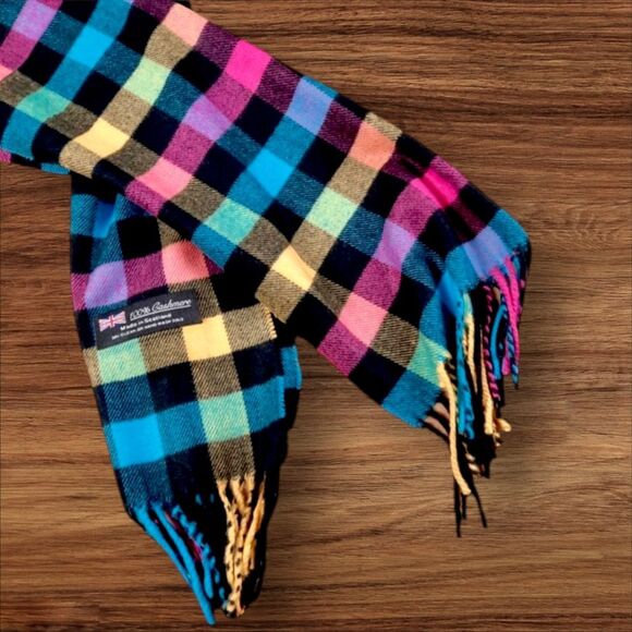 Multicolor Plaid 100% Genuine Cashmere Scarf NWT - Picture 3 of 4